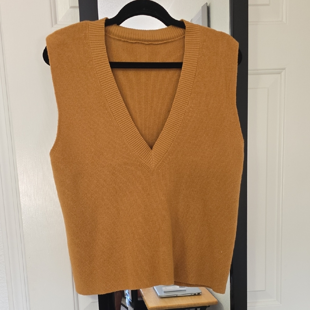 Amazon Women's V-Neck Sweater Vest in Camel